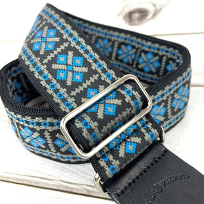 Walker & Williams H-13-M Vintage Series Woven Hootenanny Hippie Strap Blue & Grey image 3