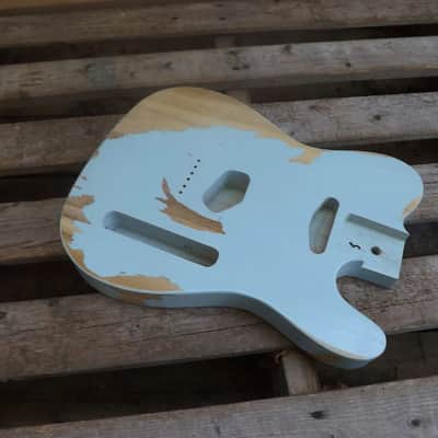 vintage Ponderosa Pine heavy relic baby blue tele guitar body nitrocellulose finish fits fender image 16