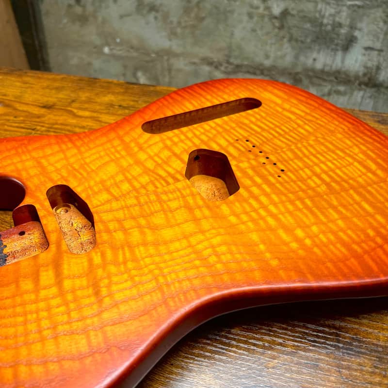 Warmtone CG Flamed Maple Telecaster Guitar Body "Amber Burst” 4.8lbs image 1