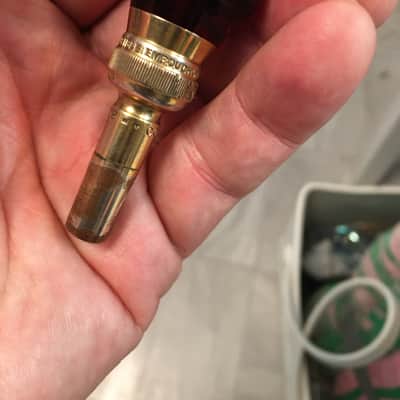 FIRST RUN 1925 PAT APP. FOR  C. G. CONN AI-412 (Ernest Pechin design) VINTAGE GOLD PLATED CORNET VISABLE EMBOUCHURE (removable translucent cherry-red Bakelite cup ) DECORATIVE MOUTHPIECE SCREW-OFF RIM VERY GOOD SHAPE image 1