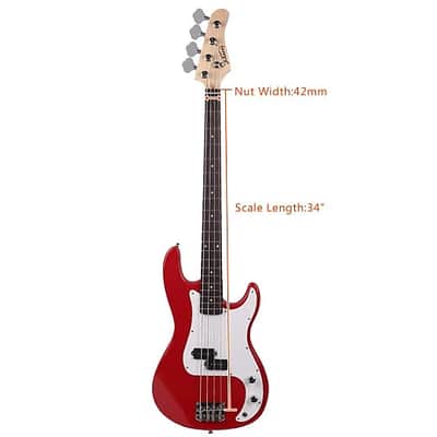 Glarry GP Electric Bass Guitar Red w/ 20W Amplifier image 13