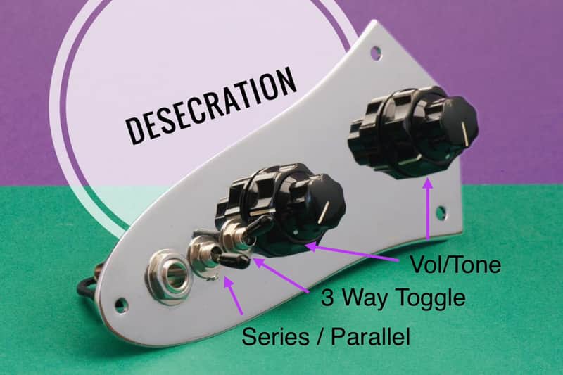 Desecration. Independent pickup Vol/Tone, pickup selector switch, series/ parallel switch image 1