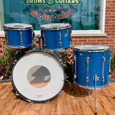 1970s Ludwig Mach 5 Pro Beat Drum Set Blue Sparkle 24/12/13/16 image 10