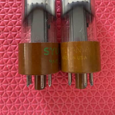 Matched Pair Sylvania 6V6 6V6GT 6P6 6P6P Vacuum Tubes Valves Clear Bottle Black Plates Tall Micanol Bases NOS-Testing image 1