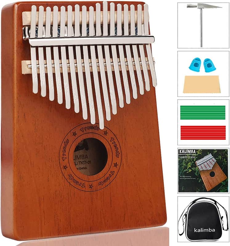 17 Keys Kalimba Thumb Piano Full Kit Bundle with Soft-Case Bag Mbira Mahogany image 1