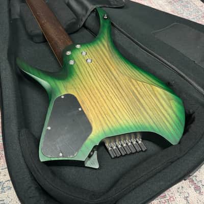 Headless Multiscale 7 String Electric Guitar in Trans Green Burst w/Deluxe GigBag image 22