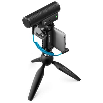 SENNHEISER Professional MKE 400 + Mobile Kit, Directional On-Camera Microphone with Smartphone Clamp & Manfrotto PIXI Mini Tripod, 509257, Auxiliary,Black image 2