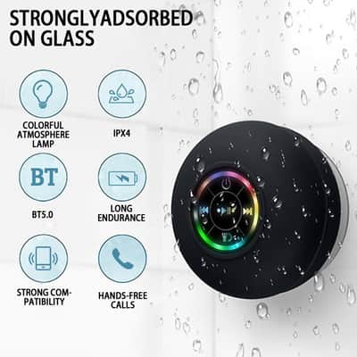 Portable Bluetooth Speaker IPX4 Waterproof Mini Speaker with LED Lights and Suction Cup image 3