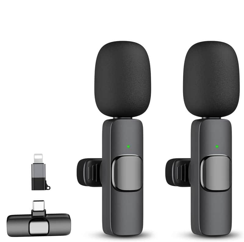 Wireless Lavalier Microphone 2-Pack for iPhone, iPad, USB-C Devices, Plug & Play, Noise Canceling, 360° Sound Pickup, Reverb Mode, 65ft Range image 1