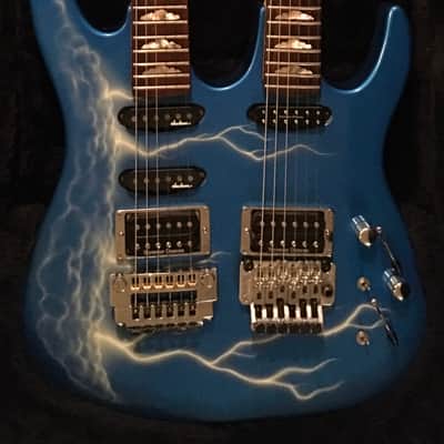 1987 BC Rich double neck Assassin ST-III Blue with lightning bolt graphics image 1