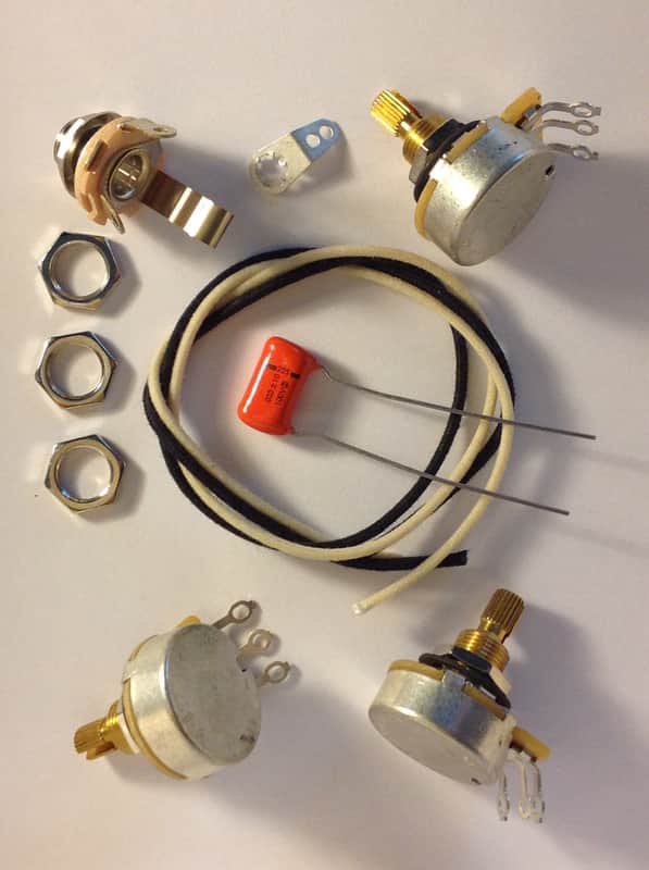 Wiring Harness Kit For J Bass 500k CTS 450G Knurled Pots .033uf 225P Orange Drop Cap image 1