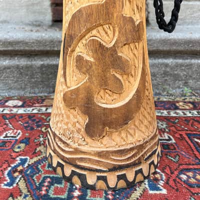 Vintage African Hand Carved Wood Djembe Hand Drum 22” image 6