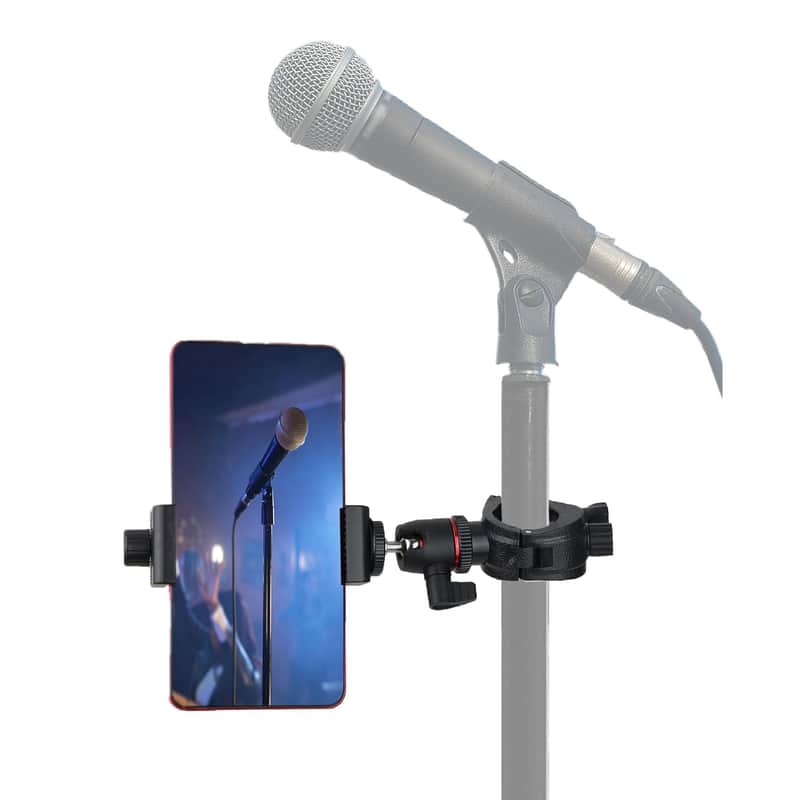 Mic Stand Phone Holder For Microphone Stand Phone Mount Clamp With Adjustable Phone Clip, Ball Head Mount image 1
