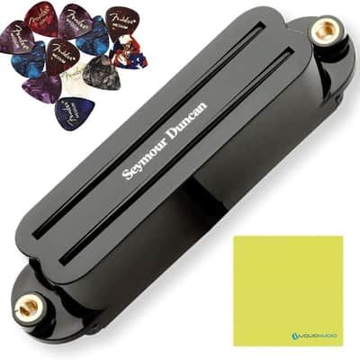 Seymour Duncan 11205-01-B Hot Rails® High Output Single Coil Sized Humbuckers Strat Black Pickup Bundle w/ 12x Fender Guitar Picks, and Liquid Audio Polishing Cloth image 1