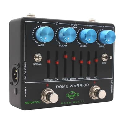 Fanmuzk Rome Warrior Bass Preamp Pedal 6-Band Graphic EQ Headphone Out AUX In True Bypass image 3