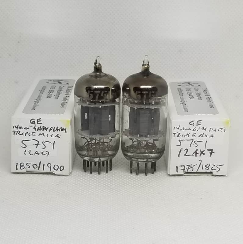 GE 5751 / 12AX7 Gray Plate Triple Mica Matched (6.5%) Pair NOS ECC83 image 1