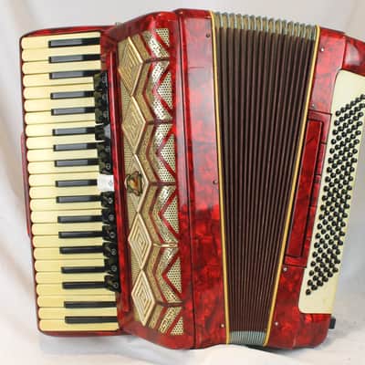 6778 - Red Gold Parrot Piano Accordion LMMH 41 120 image 1