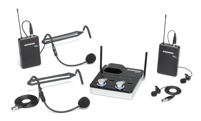 Samson Concert 288m Presentation Dual Channel UHF Wireless System with Tabletop Receiver - (2) LM7 and (2) HS5 (CB88 x 2/AR299M) - K Band image 1