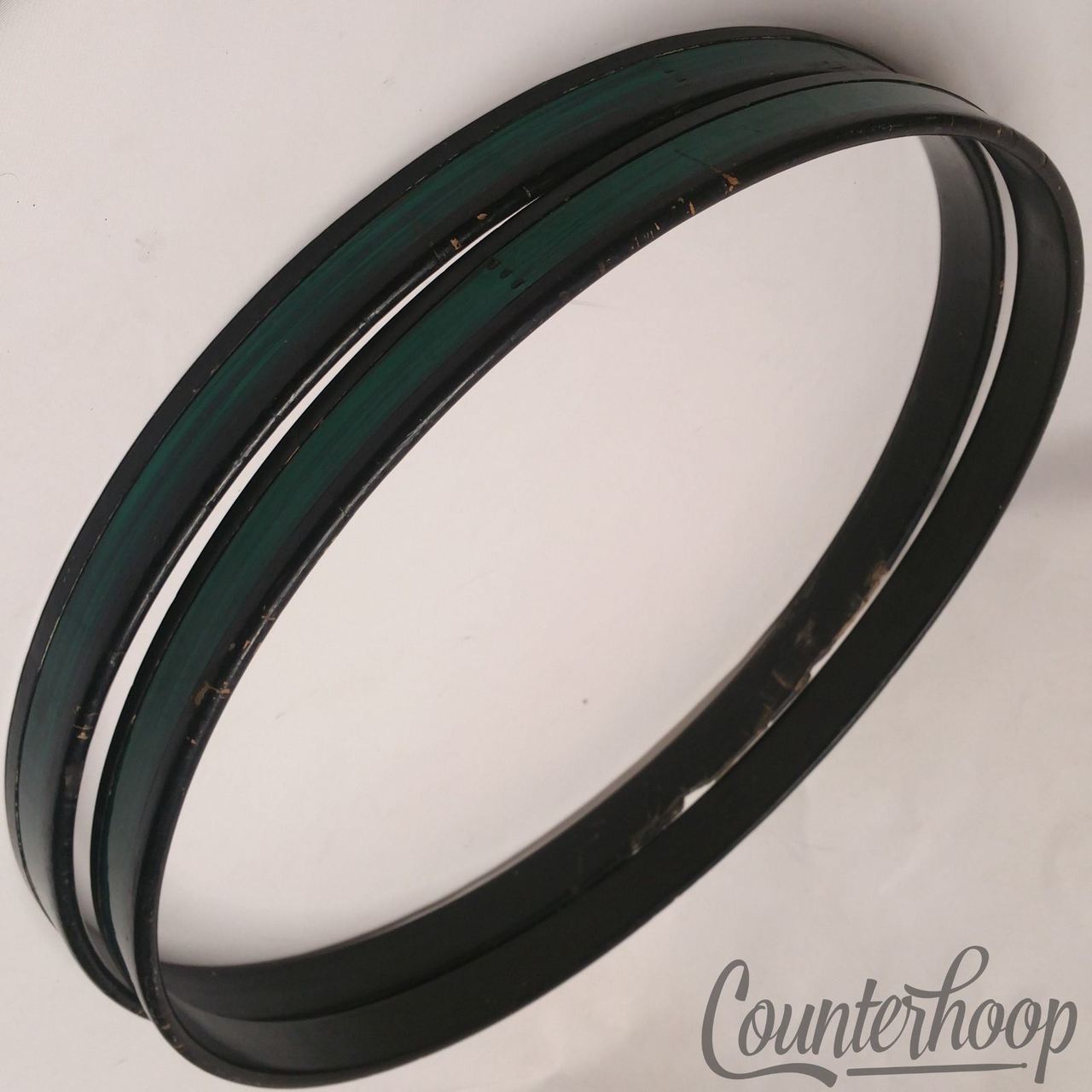 Premier 2x 22" Green Pearl Birch Bass Drum Hoops/Rims Vintage 70s Batter England — main photograph