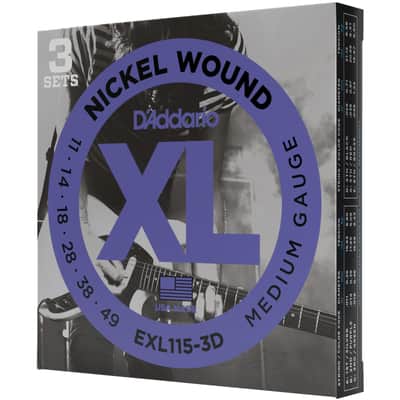D'Addario EXL115-3D XL Nickel Wound Electric Guitar Strings, 11-49 Medium, 3-Pack image 2