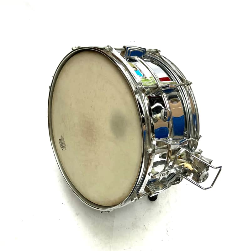 Vintage Ludwig Super Sensitive 6.5x14" Aluminum Snare Drum with Pointed Blue/Olive Badge 1969 - 1979 - Chrome-Plated image 1