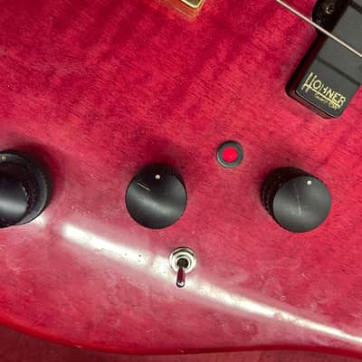 Hohner JJ Bass w/ Preamp Squier neck and Upgraded Bridge - Red Flame image 6