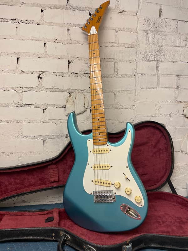 Vintage Palmer Strat Style Electric Guitar Metallic Blue w/ Hard Case Fresh Setup image 1