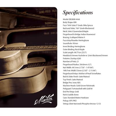 Maton EBG808 Artist Small All Solid Sitka Spruce Blackwood AP5 Pro Pickup EQ image 5