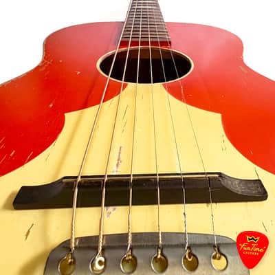 1950s Harmony Stella Sundale H907 Parlor Guitar Jubilee Red & White Acoustic w/ Hardshell Case – “Candy” image 23