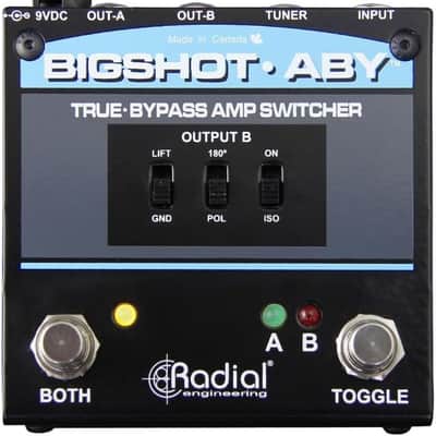Radial Bigshot ABY True Bypass Switcher Bundle with Pig Hog 10ft Microphone Cable and Liquid Audio Instrument Polishing Cloth - ABY Pedal, Amp Switcher Pedal image 2