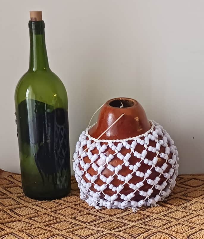 West Africa-style netted gourd rattle (sekere): medium-small image 1