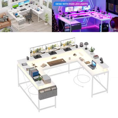 U-Shaped Music Studio Desk with LED Lights & Power Outlets - Ultimate Ergonomic Workspace image 4
