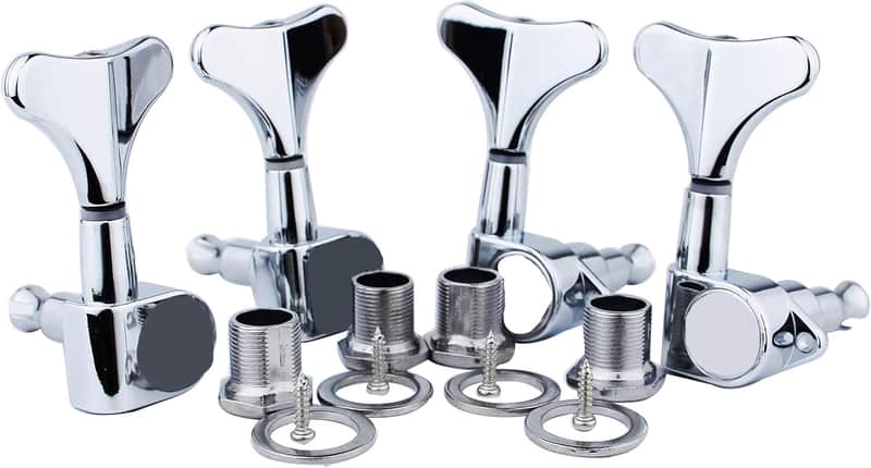 Guitar Bass Tuners (4 for Right) - 1:17 Ratio Headstock Sealed Tuning Key Pegs Machine Head Replacement for Electric Bass or Precision Instruments - Chrome image 1