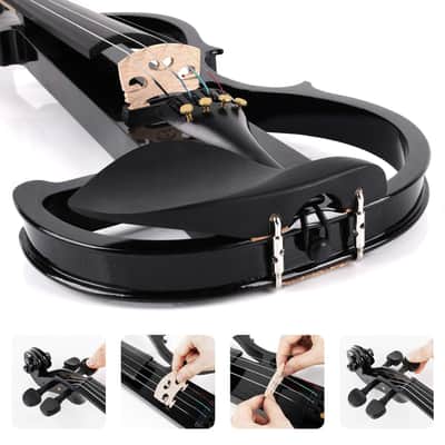 Electric Violin Full Size 4/4, Black Silent Electric Violin, Solid Wood Metallic Electric Fiddle with Ebony Fittings, Beginner Kit for Adults Teens image 8