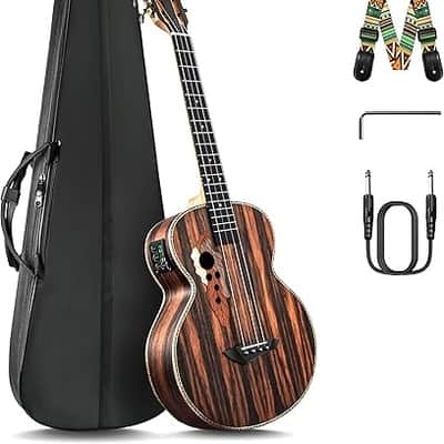Ebony Wood Baritone Ukulele 30inch Wood LCD Color Display Electric Ukelele Kit Hawaiian Beginner Guitar Starter Pack Bundle Gig bag, Strap, Strings Set image 1