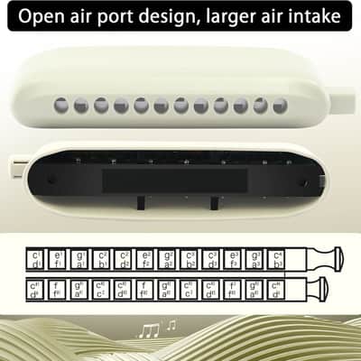 Chromatic Harmonica in C for Adults and Professionals, 12 Hole Mouth Organ with Unique Modern Design as Gift, Ivory Cover image 3