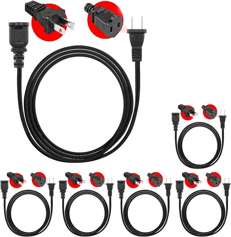 5Core Power Cord Cable 2-Prong Male-Female Extension AC 2-Prong Male-Female Power Cable 12 Foot EXC BLK 12FT 6PCS image 1