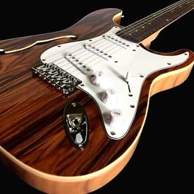EXOTIC TOP SEMI HOLLOW STRAT STYLE 6 STRING ELECTRIC GUITAR NATURAL image 3