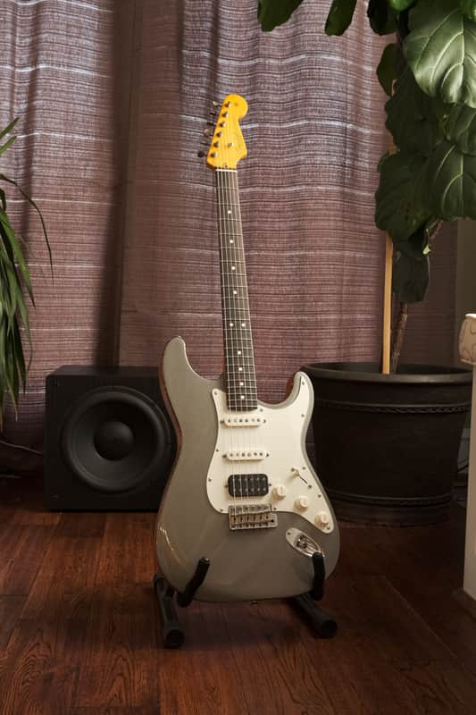 Custom Metallic Grey Strat Style HSS. Genuine Mahogany & Flame Maple Binding. image 1