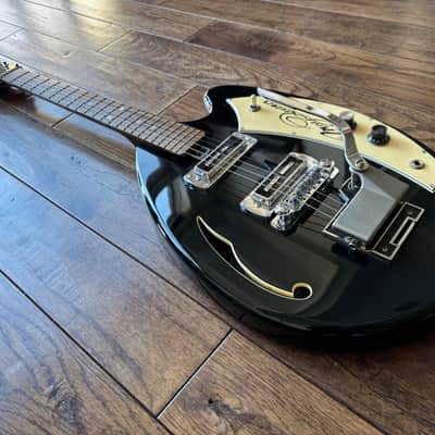 1999 Teisco May Queen Semi-Hollow Electric Guitar Tremolo Black MIJ Japan vox image 5