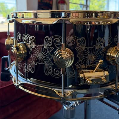 DW 6.5x14 Black Nickel/Gold over Brass Snare Drum -Hand Engraved by John Aldridge (30th Anniversary) image 7