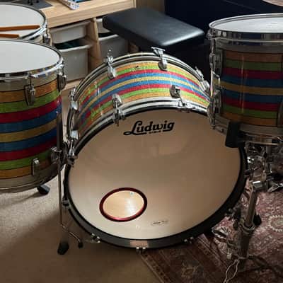 Rare Ludwig Patrick Carney Salesman Sample Kit – Matching Multi-Color Sparkle – 24/18/16/13 + Snare image 1
