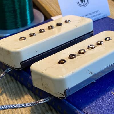 General Vintage Tone  1950 ‘s P90 guitar Pickup set Soap bars  Belden green wire 42awg NOS and nos m image 5