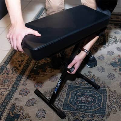 QUIK LOK - BX14 Adjustable Keyboard Bench - Heavy Duty X-Braced Steel Piano Seat with Extra Thick High Density Foam Cushion, Foldable Portable Design for Musicians, Black image 4