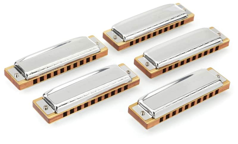 Hohner Blues Harp 5-piece Harmonica Set with Case image 1