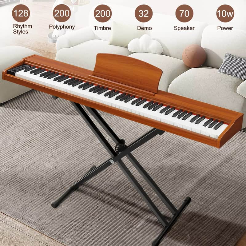 88 Key Full Size Semi-Weighted Digital Piano with Stand, Bluetooth MIDI, Triple Pedals, and Headphones – Ideal for Beginners, Walnut Finish image 1