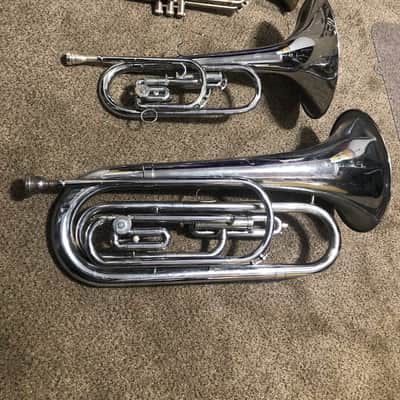Olds Ultratone Bass Baritone Bugle Silver - Fullerton, CA - 1 rotary trigger, one piston valve image 8