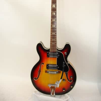 1970's Univox Coily U1825 Semi-Hollow Electric Guitar, Sunburst w/ Case image 2