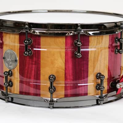 HHG 14x7 Cherry And Purple Heart Stave Snare, High Gloss Lacquer image 5