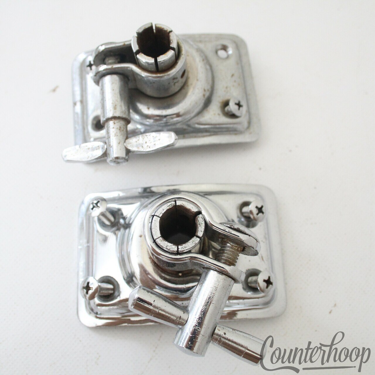 Pearl 2x Tom Drum Mounts Arm Hex Arm Receiver Vintage 70s Chrome 2.5"x1.25"Japan — main photograph
